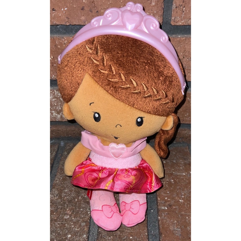 Fisher-Price Princess Plush Rattle Doll Brown Hair Pink Heart Dress 2014